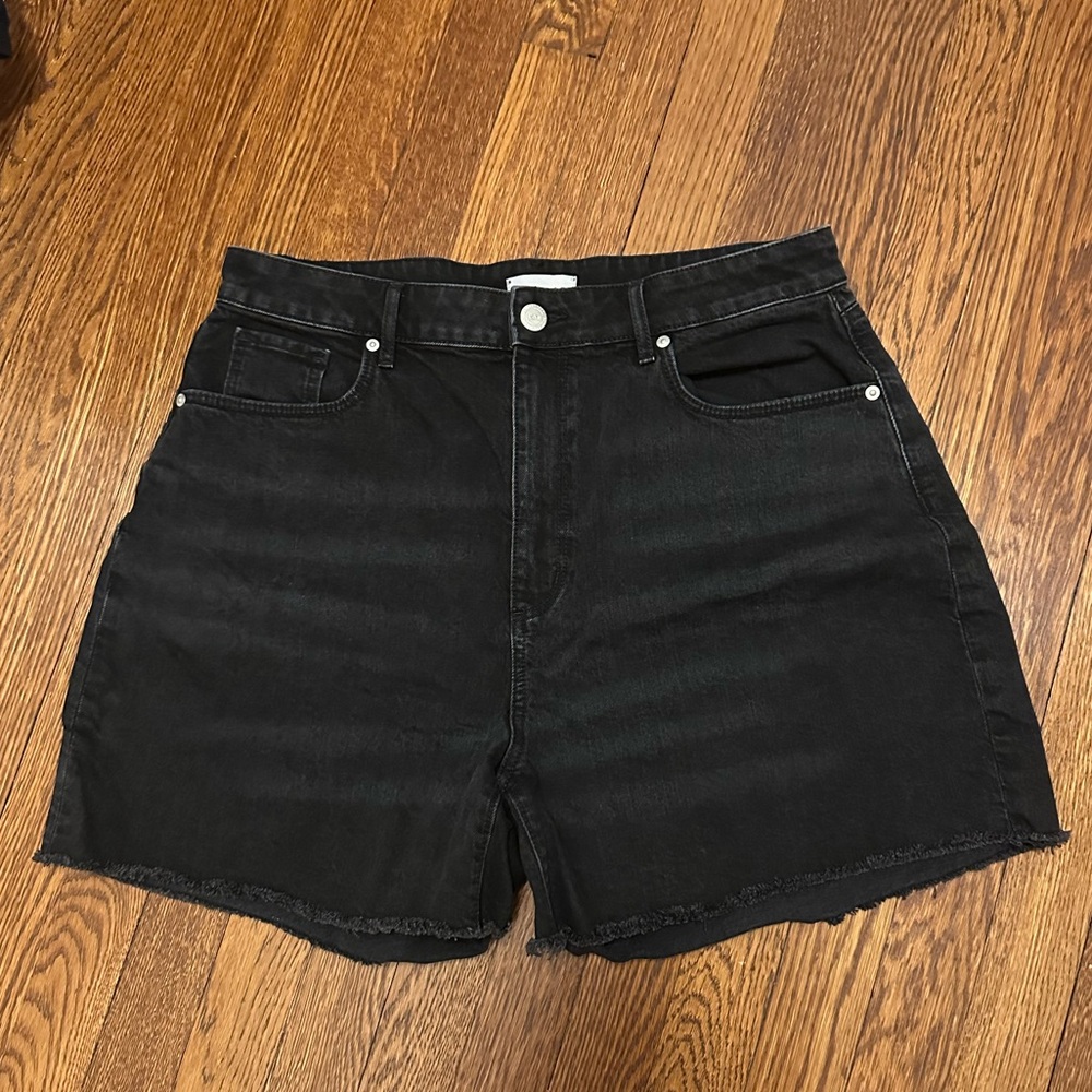Black Denim Raw Hem Shorts
